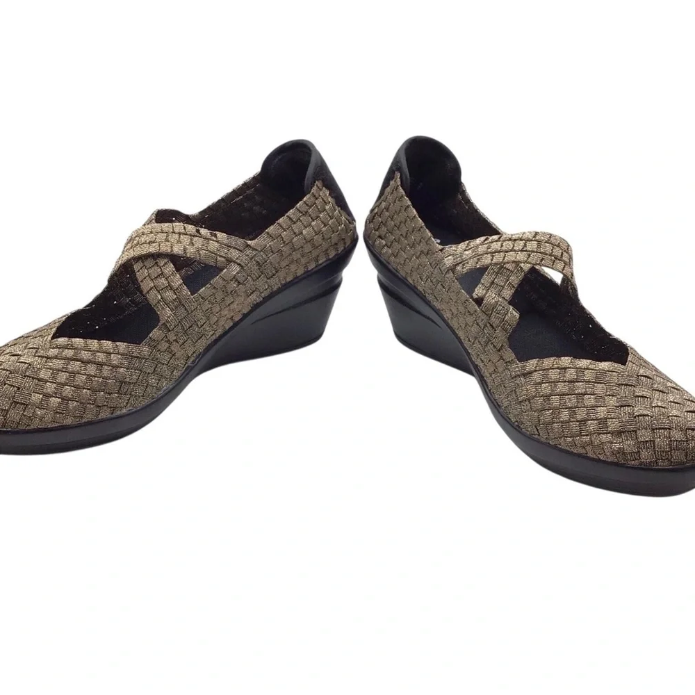Corkys Womens Bronze Wishbone Woven Comfort Stretch Slip-on Wedge Shoe 9